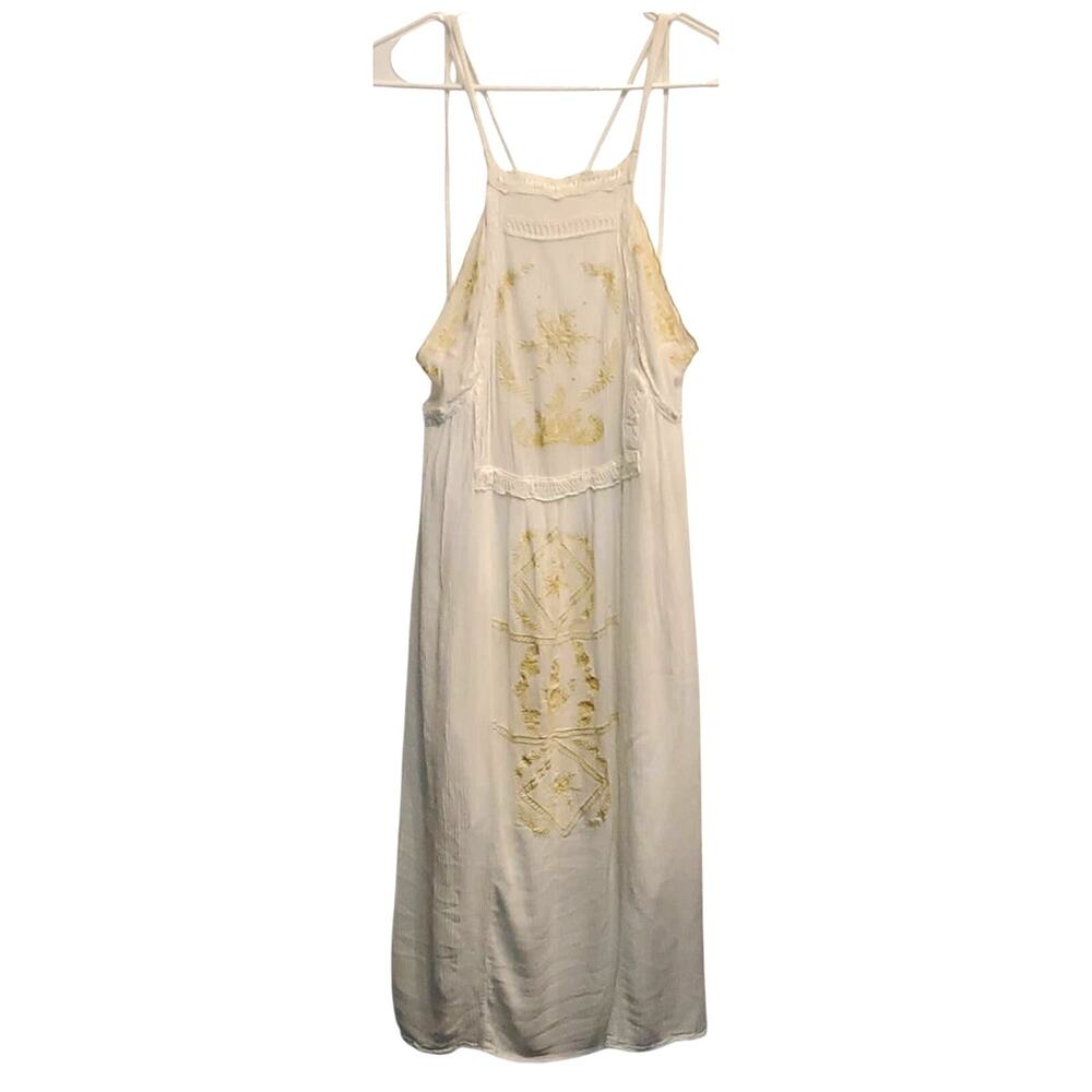 Dance & Marvel Spaghetti Strap Yellow Embroidered Summer Gauze Cottage Dress